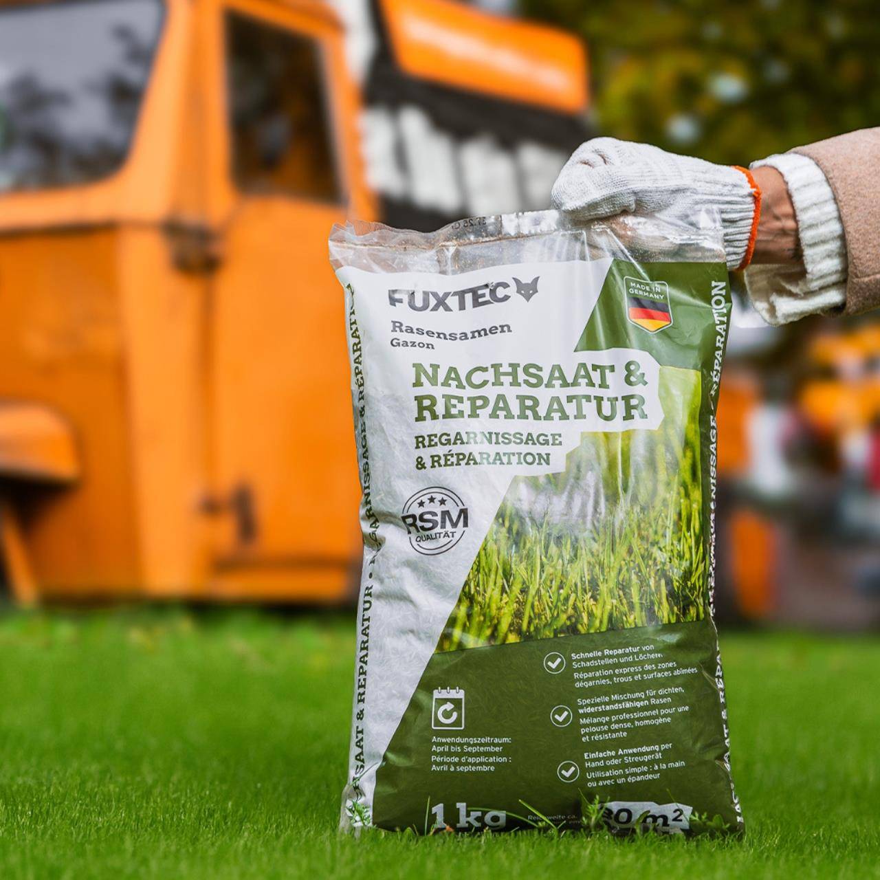 Semences de gazon FUXTEC FX-RSNR1 – sursemis et réparation 1kg/30m² – germination rapide – mélange robuste soleil ombre - Image 5