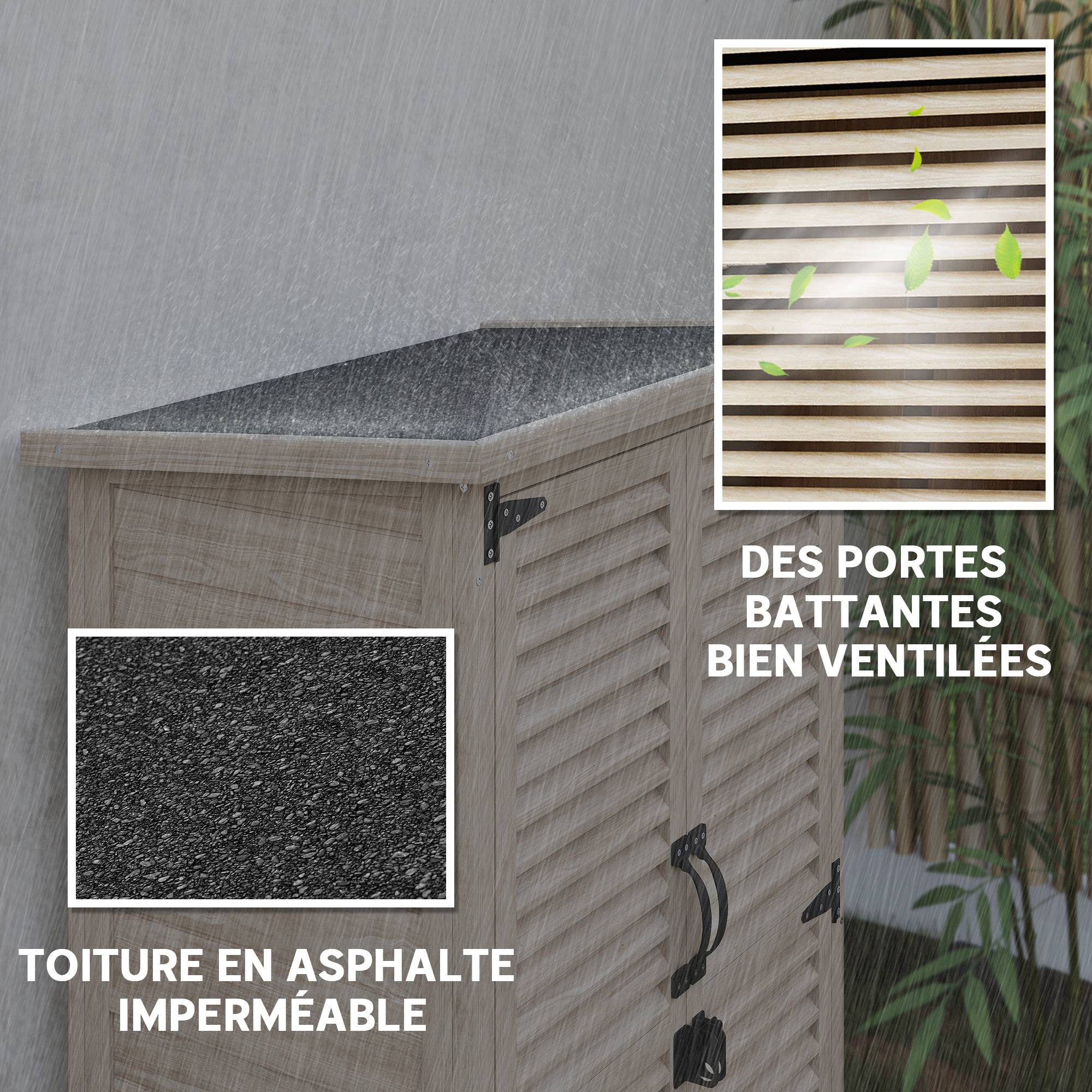 Outsunny - Armoire de jardin remise pour outils 75x50x118 cm 2 étagères toit bitumé portes persiennes verrouillable bois naturel - Outsunny - Image 5
