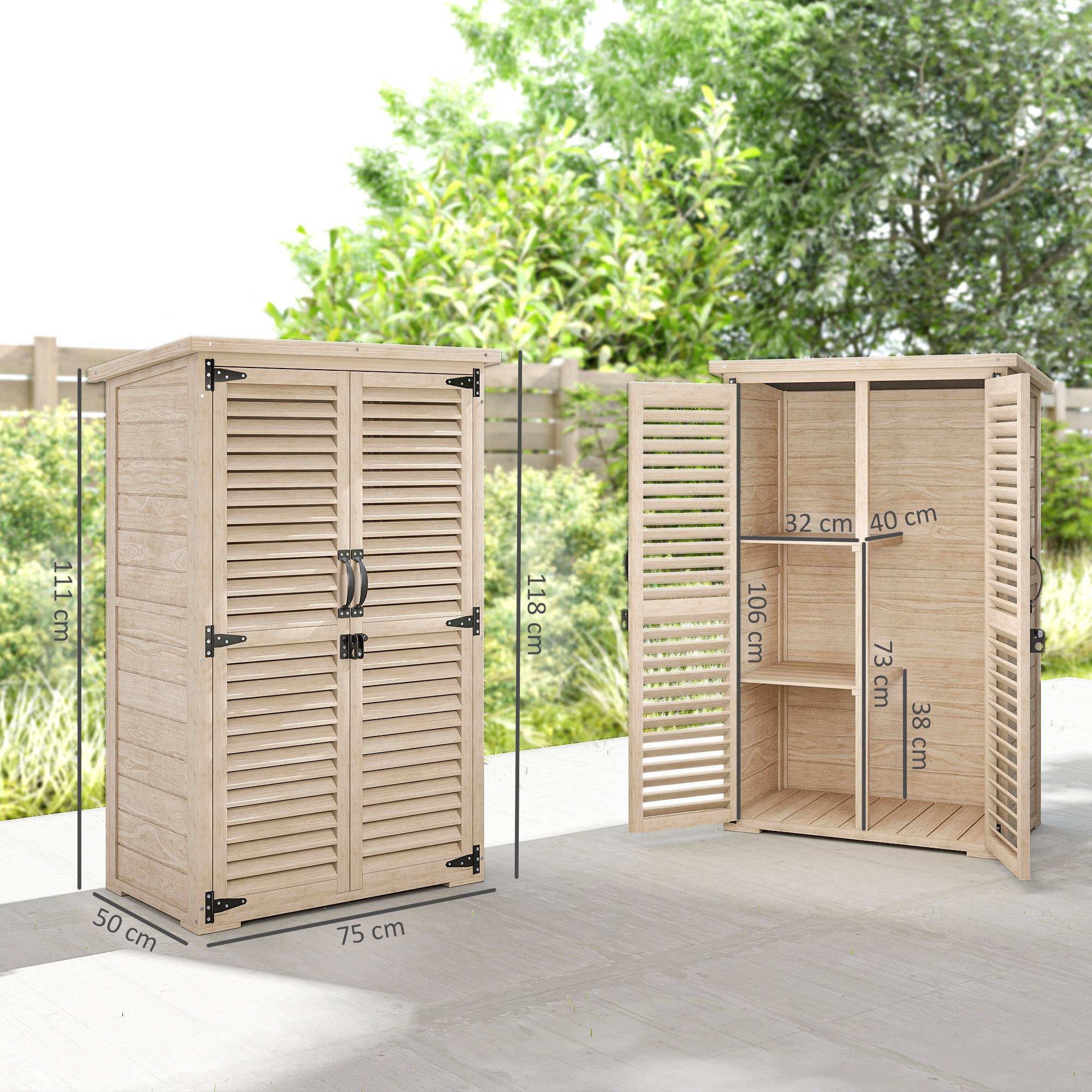 Outsunny - Armoire de jardin remise pour outils 75x50x118 cm 2 étagères toit bitumé portes persiennes verrouillable bois naturel - Outsunny - Image 3