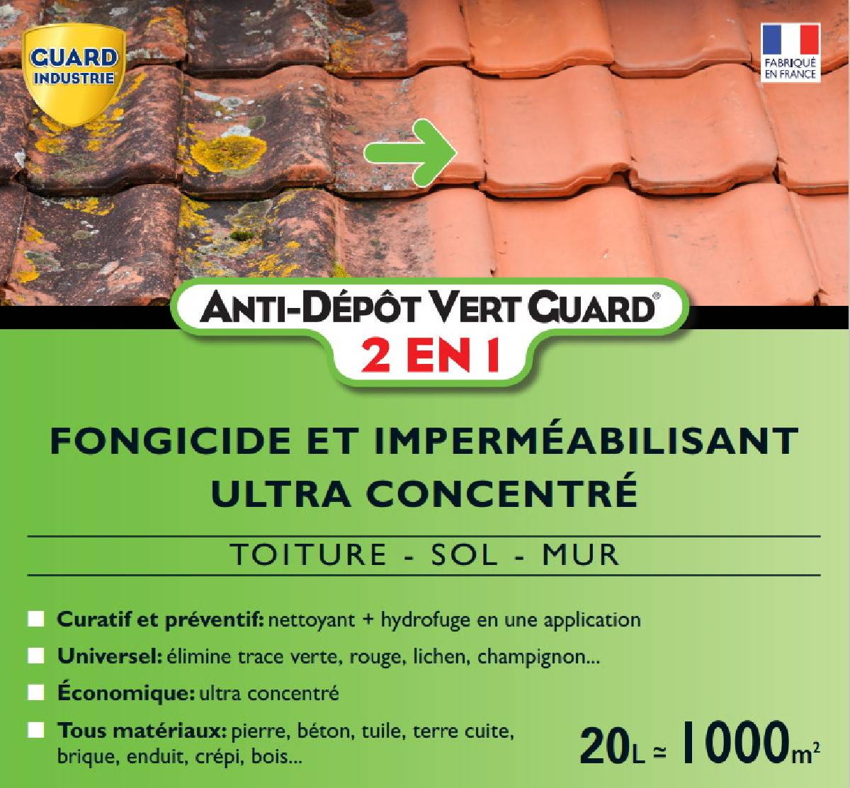 Anti Dépôt Vert Guard 2en1 20L traite 1000 m² Nettoyant Imperméabilisant Invisible Anti Verdissure 4x5L - Image 2