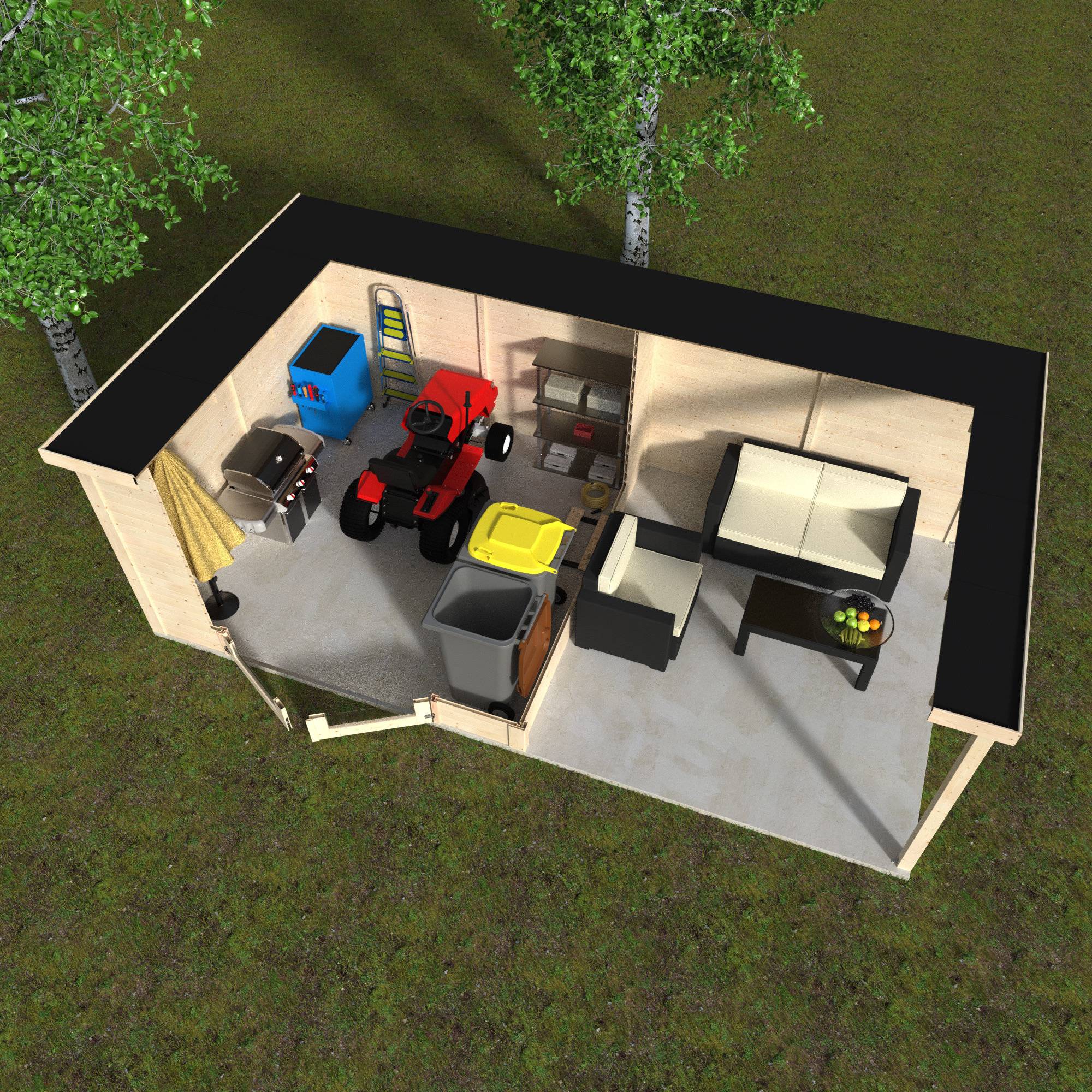 Decor et Jardin - Abri de jardin DÉLICES 8,94 m² + auvent 7,84 m² – 6×3 m, madriers 28 mm – Décor et Jardin - Image 4