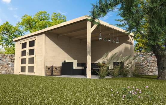 Decor et Jardin - Abri de jardin DÉLICES 8,94 m² + auvent 7,84 m² – 6×3 m, madriers 28 mm – Décor et Jardin - Image 3