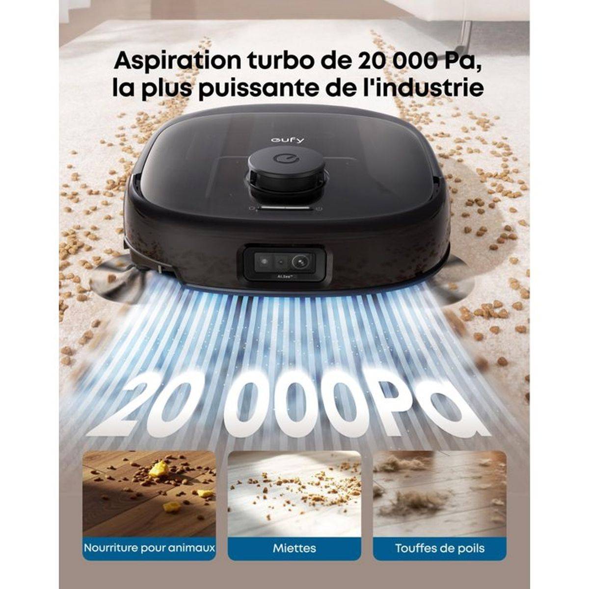 Robot aspirateur laveur Eufy Omni E28 HydroJet, 20 000 Pa, station tout-en-un - EUFY - Image 4