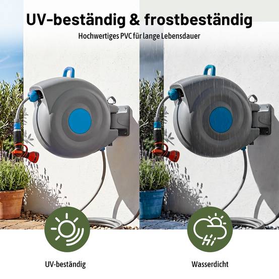 Dévidoir mural automatique 30m plastique pour jardin pivotant 180° pistolet 9 jets bleu - ComfortXL Outdoor Living - Image 9
