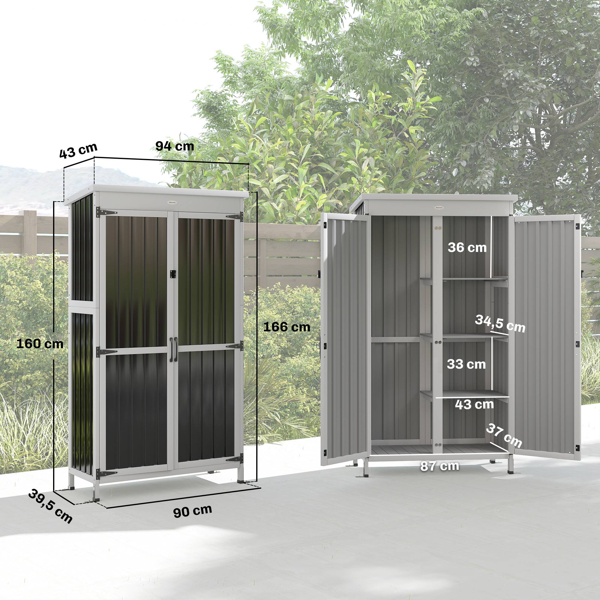 Armoire de Jardin Bois et Acier Rangement Extérieur 3 Étagères 94x43x166cm Noir - ComfortXL Outdoor Living - Image 5