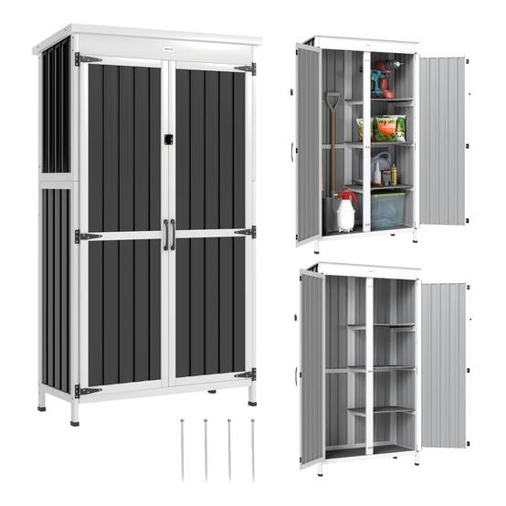 Armoire de Jardin Bois et Acier Rangement Extérieur 3 Étagères 94x43x166cm Noir - ComfortXL Outdoor Living - Image 1