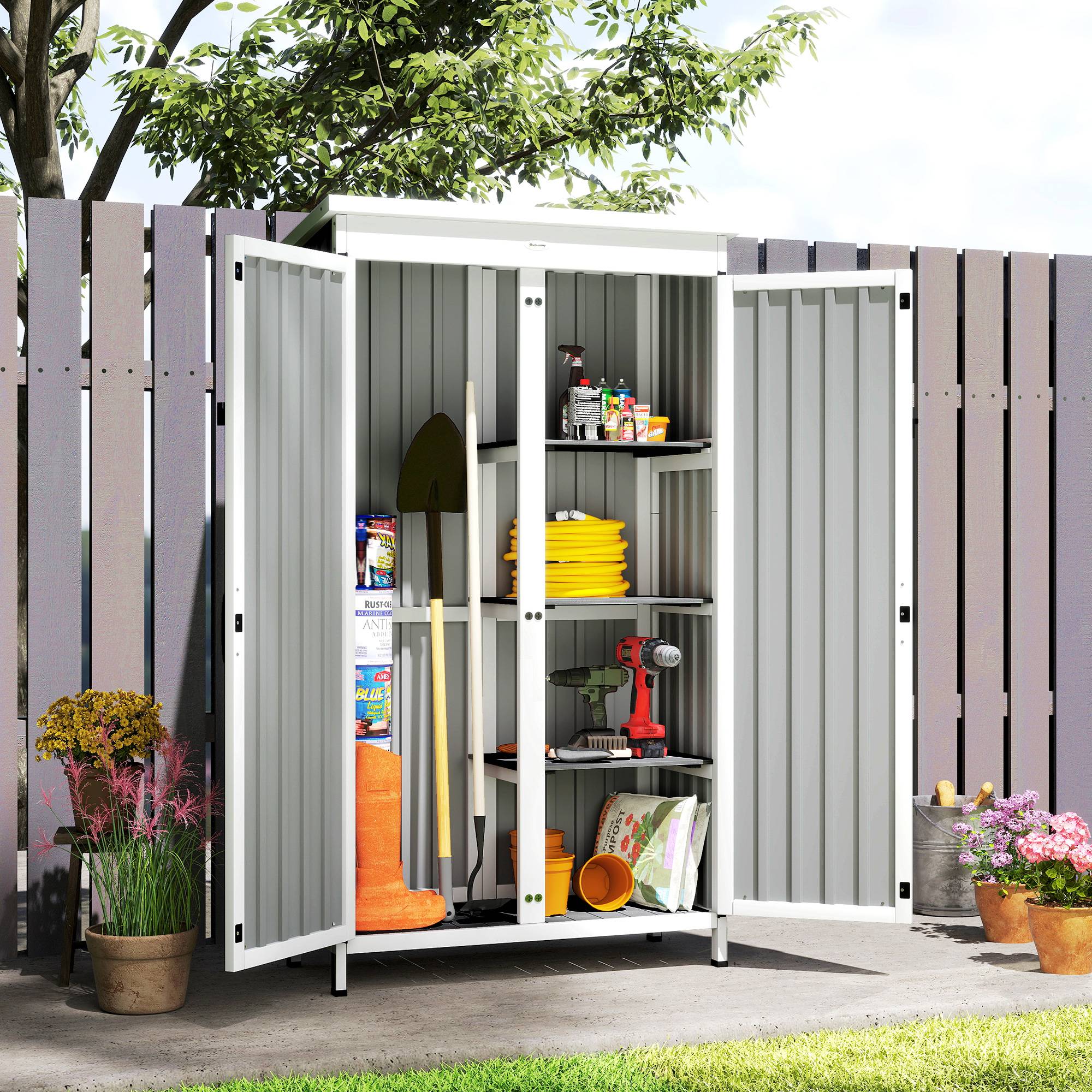 Armoire de Jardin Bois et Acier Rangement Extérieur 3 Étagères 94x43x166cm Noir - ComfortXL Outdoor Living - Image 10