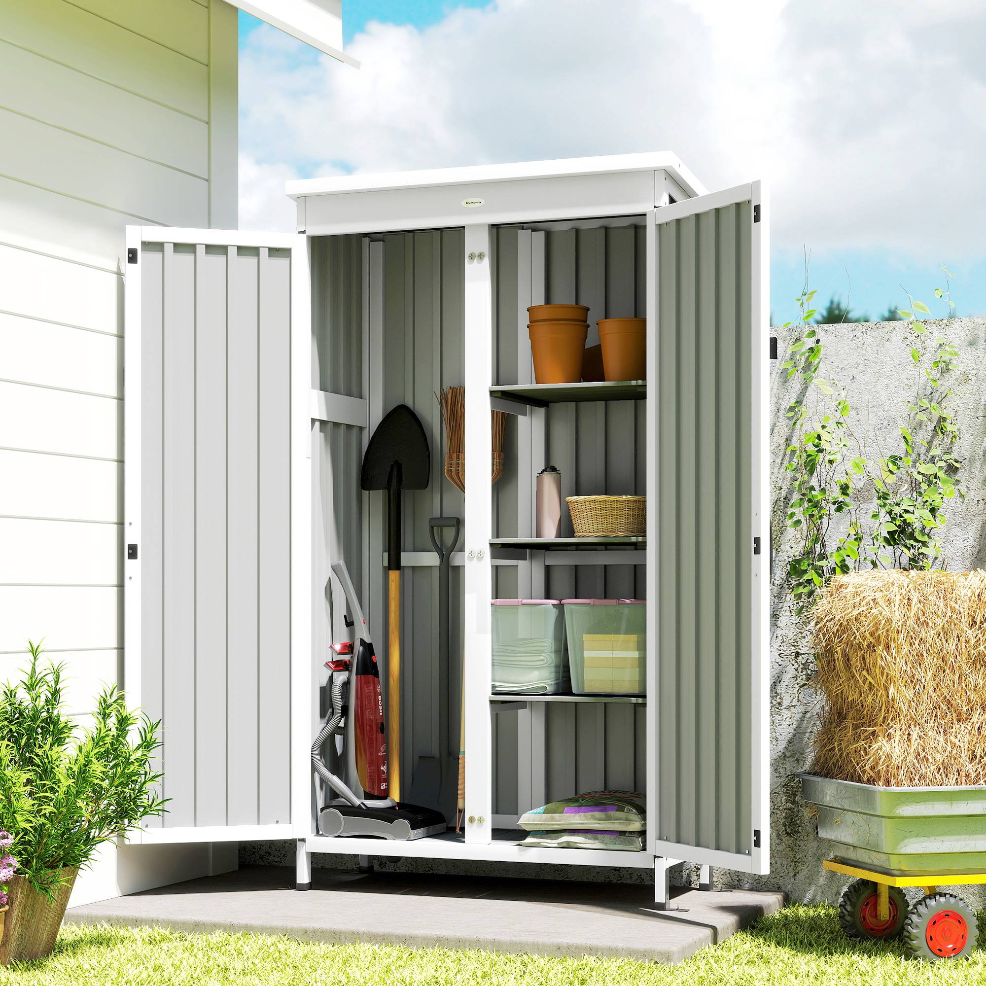 Armoire de Jardin Bois et Acier Rangement Extérieur 3 Étagères 94x43x166cm Noir - ComfortXL Outdoor Living - Image 3