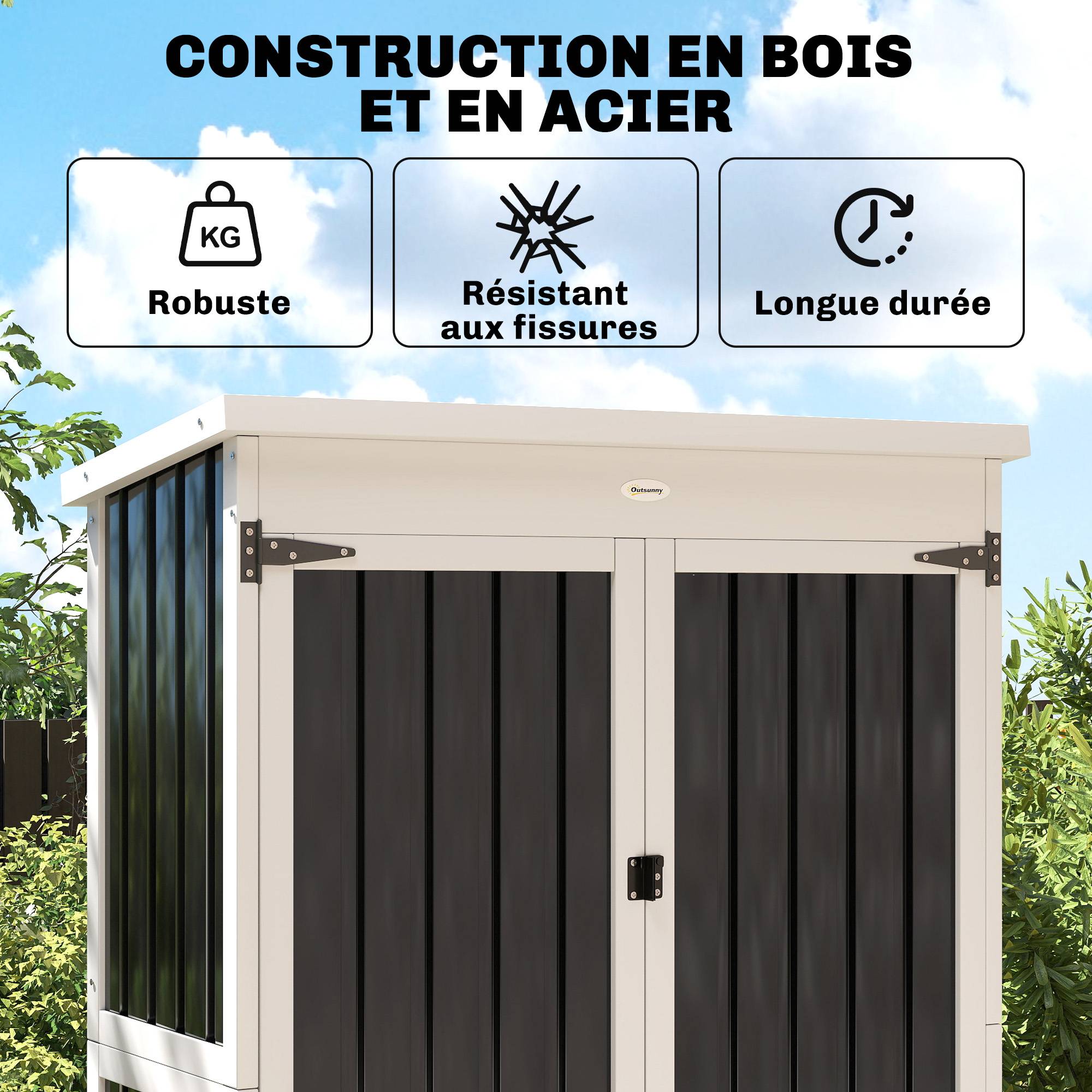 Armoire de Jardin Bois et Acier Rangement Extérieur 3 Étagères 94x43x166cm Noir - ComfortXL Outdoor Living - Image 6