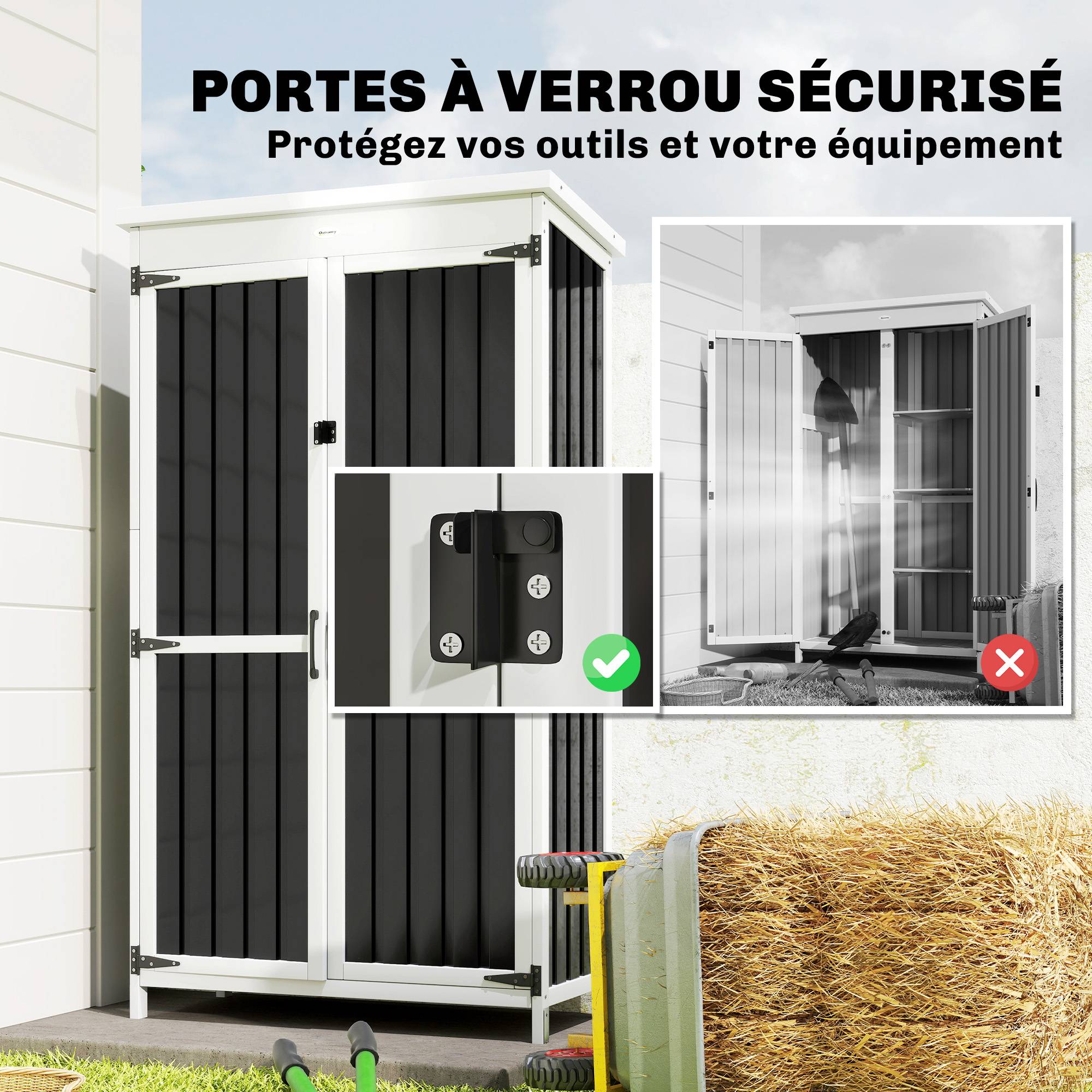 Armoire de Jardin Bois et Acier Rangement Extérieur 3 Étagères 94x43x166cm Noir - ComfortXL Outdoor Living - Image 9