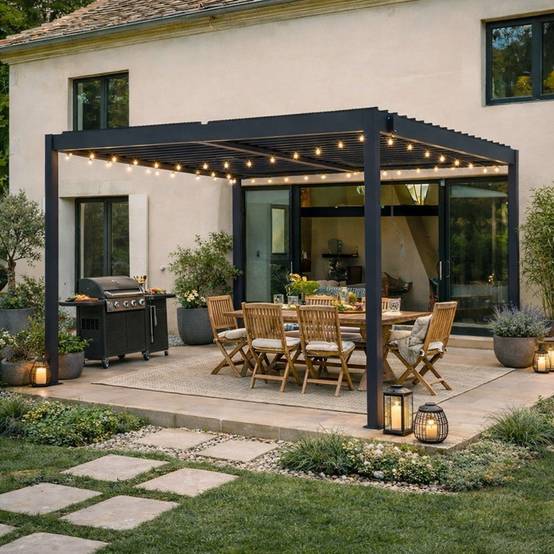 Cazeboo Pergola bioclimatique autoportée PIANA 4x3 m aluminium gris - lames orientables - Image 4