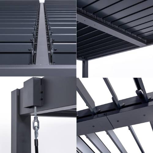Cazeboo Pergola bioclimatique autoportée PIANA 4x3 m aluminium gris - lames orientables - Image 7