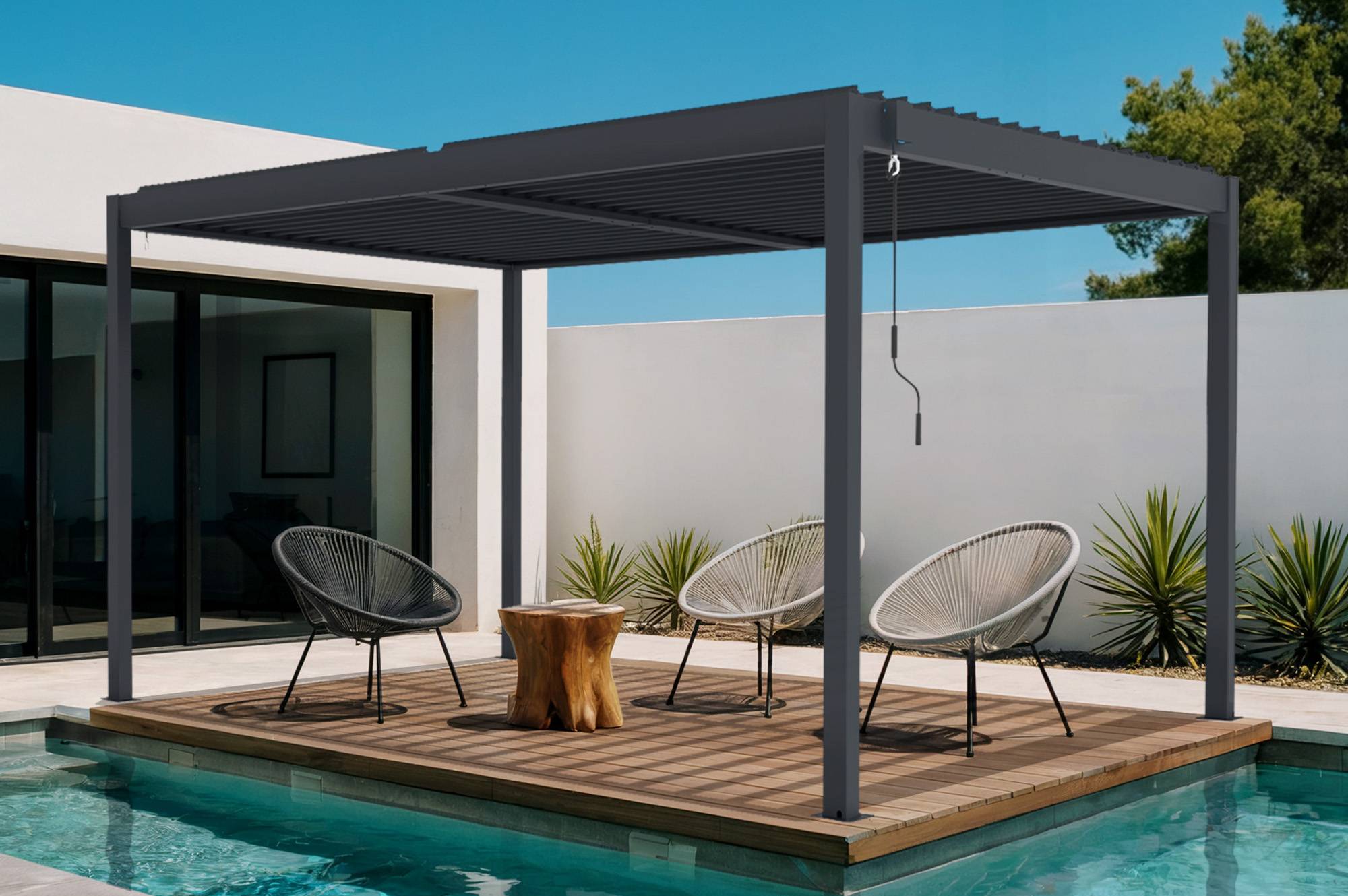 Cazeboo Pergola bioclimatique autoportée PIANA 4x3 m aluminium gris - lames orientables - Image 1