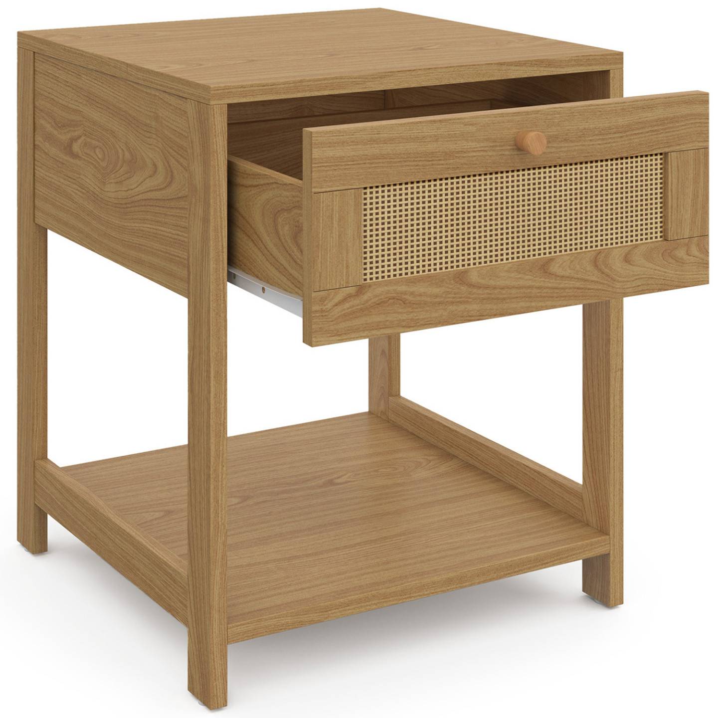 Lot de 2 tables de chevet HANAE vintage 1 tiroir avec tablette effet naturel cannage - Image 3