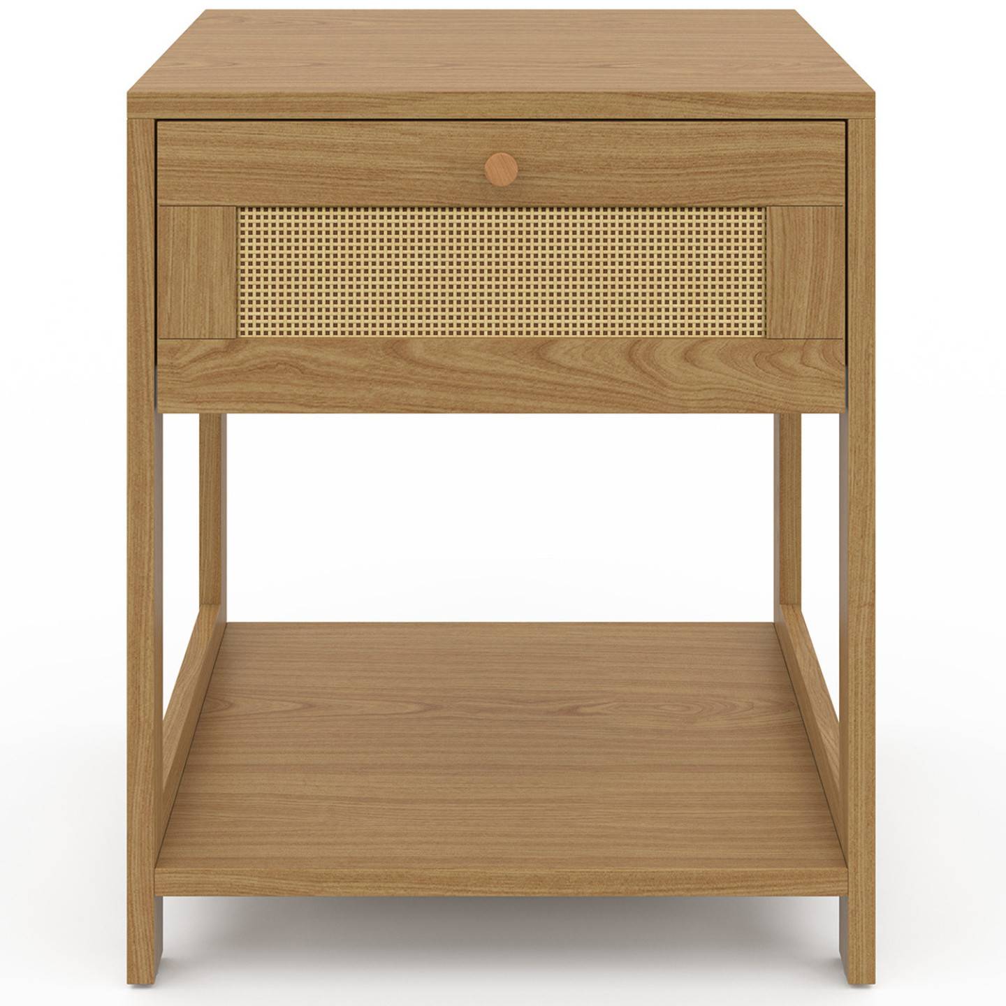 Lot de 2 tables de chevet HANAE vintage 1 tiroir avec tablette effet naturel cannage - Image 4