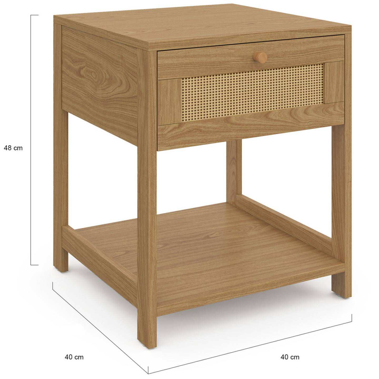 Lot de 2 tables de chevet HANAE vintage 1 tiroir avec tablette effet naturel cannage - Image 5