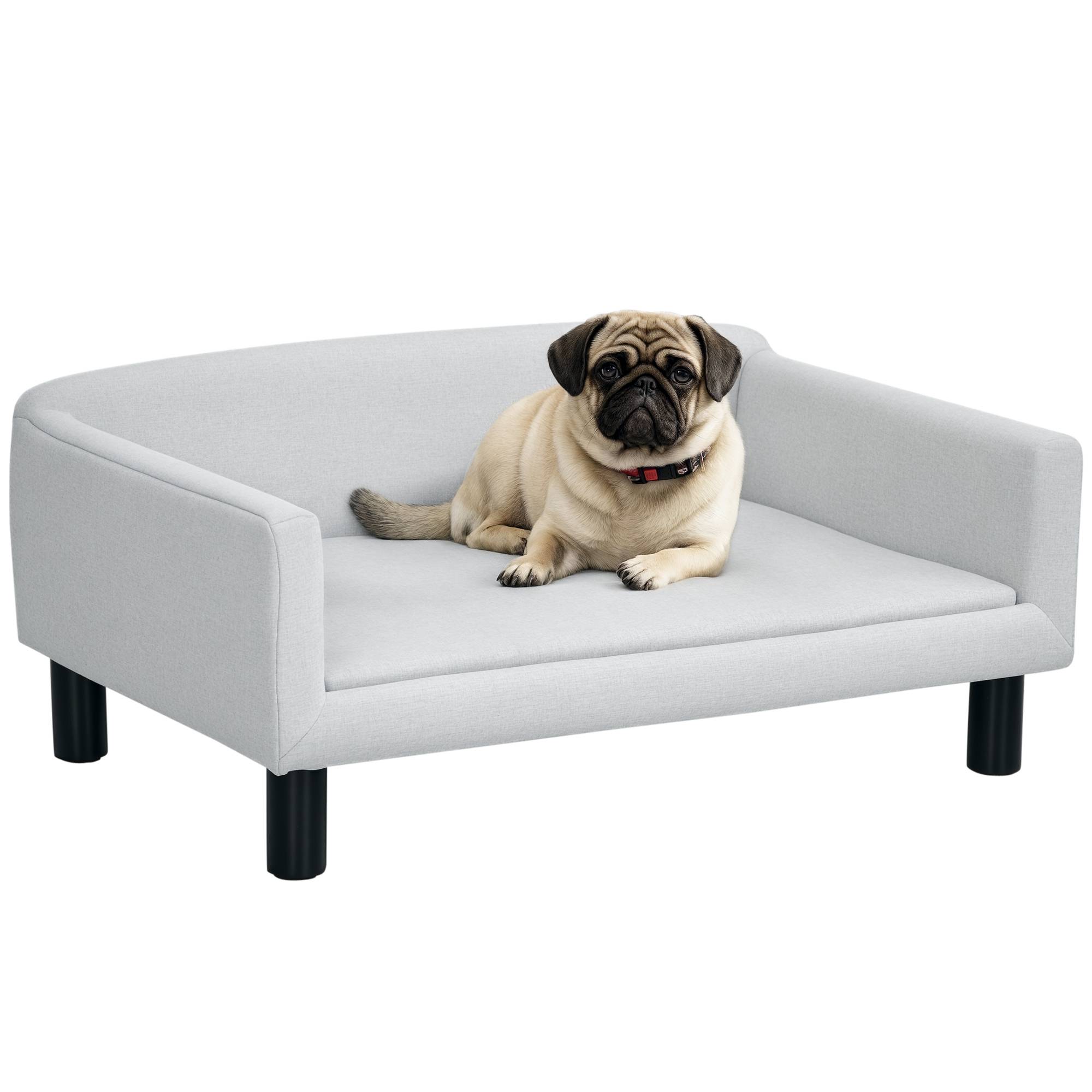 Sans Marque - Canapé velours petits et moyens chiens avec coussin accoudoirs dossier 82x54x36 cm gris clair - Image 1