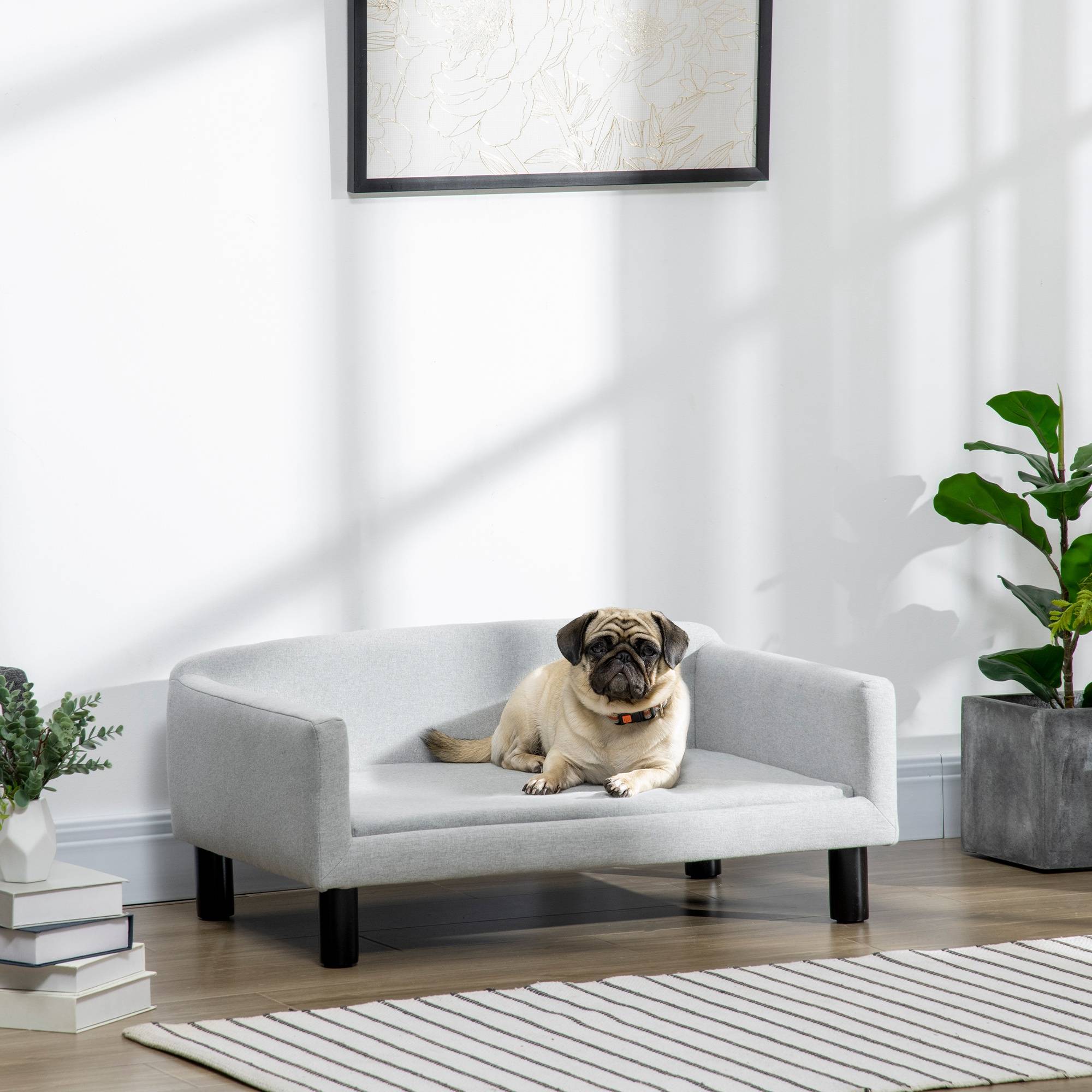 Sans Marque - Canapé velours petits et moyens chiens avec coussin accoudoirs dossier 82x54x36 cm gris clair - Image 4
