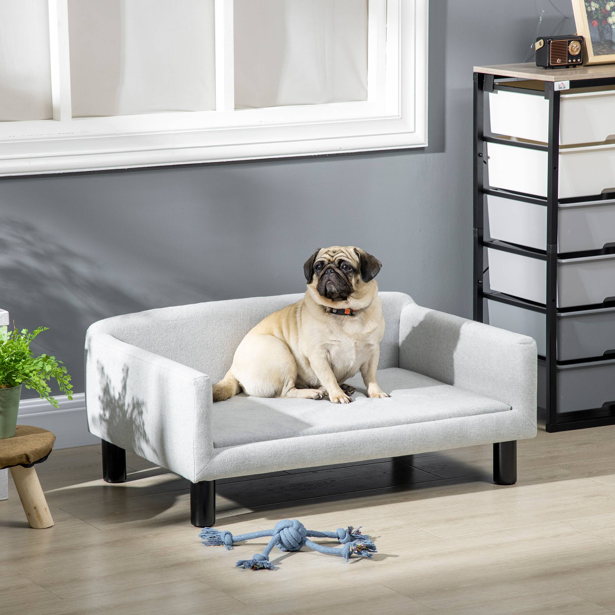 Sans Marque - Canapé velours petits et moyens chiens avec coussin accoudoirs dossier 82x54x36 cm gris clair - Image 3