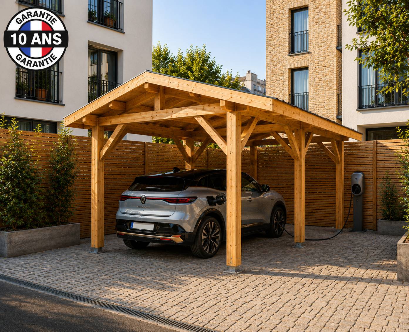 Carport bois 2 pentes en bois douglas 18 m² avec 6 pieds de poteau fixes. Abri voiture extérieur. garantie 10 ans - Image 5