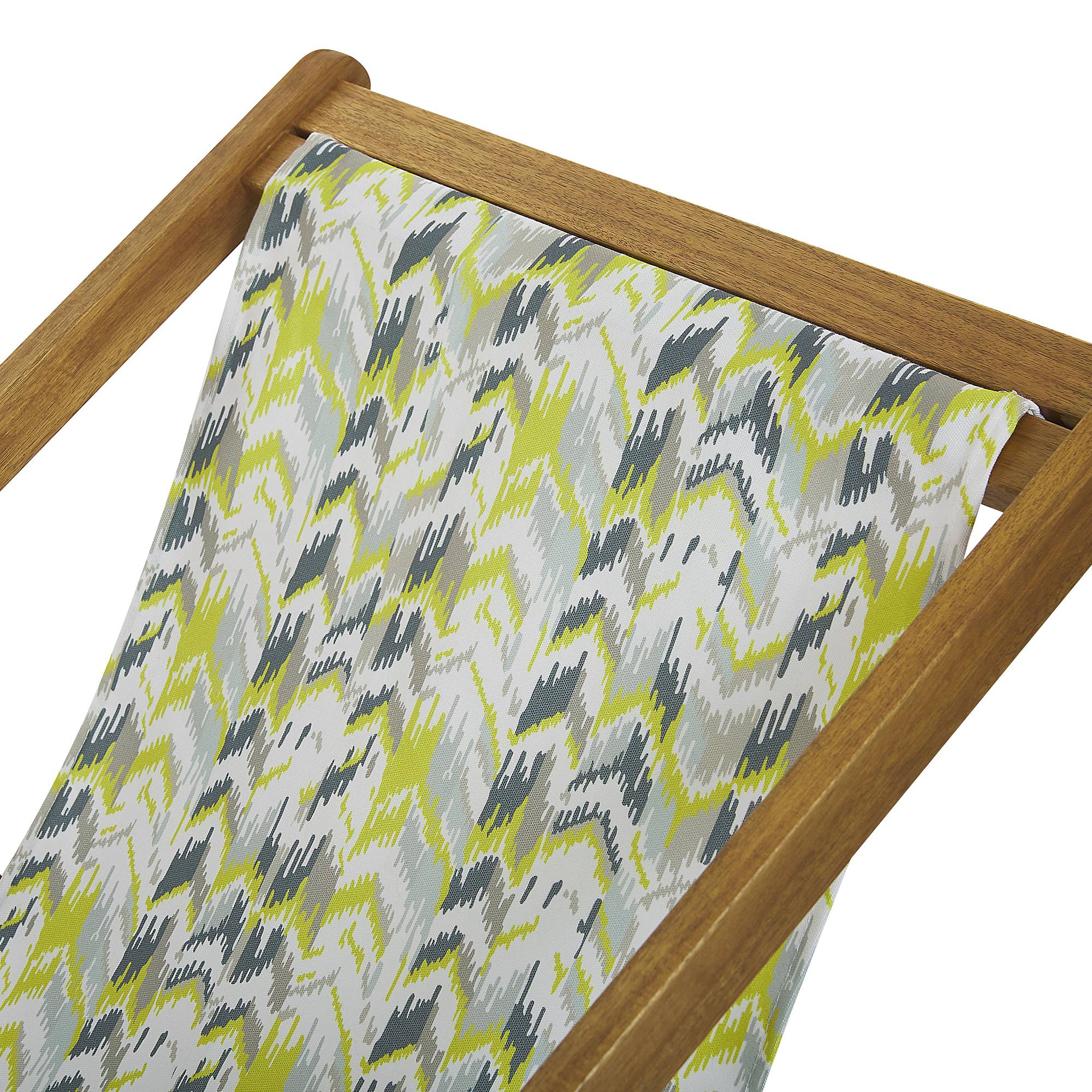 Beliani - 2 Transats Chaises Chiliennes Pliantes et Réglables en Bois d'Acacia Clair et Tissu Jaune et Gris avec Toiles de Remplacement - Image 5