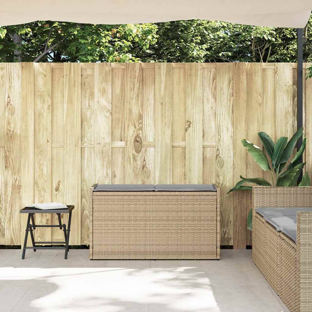 Banc Coffre Rangement Résine Tressée Jardin Assise 100cm Beige - ComfortXL Outdoor Living - Image 3
