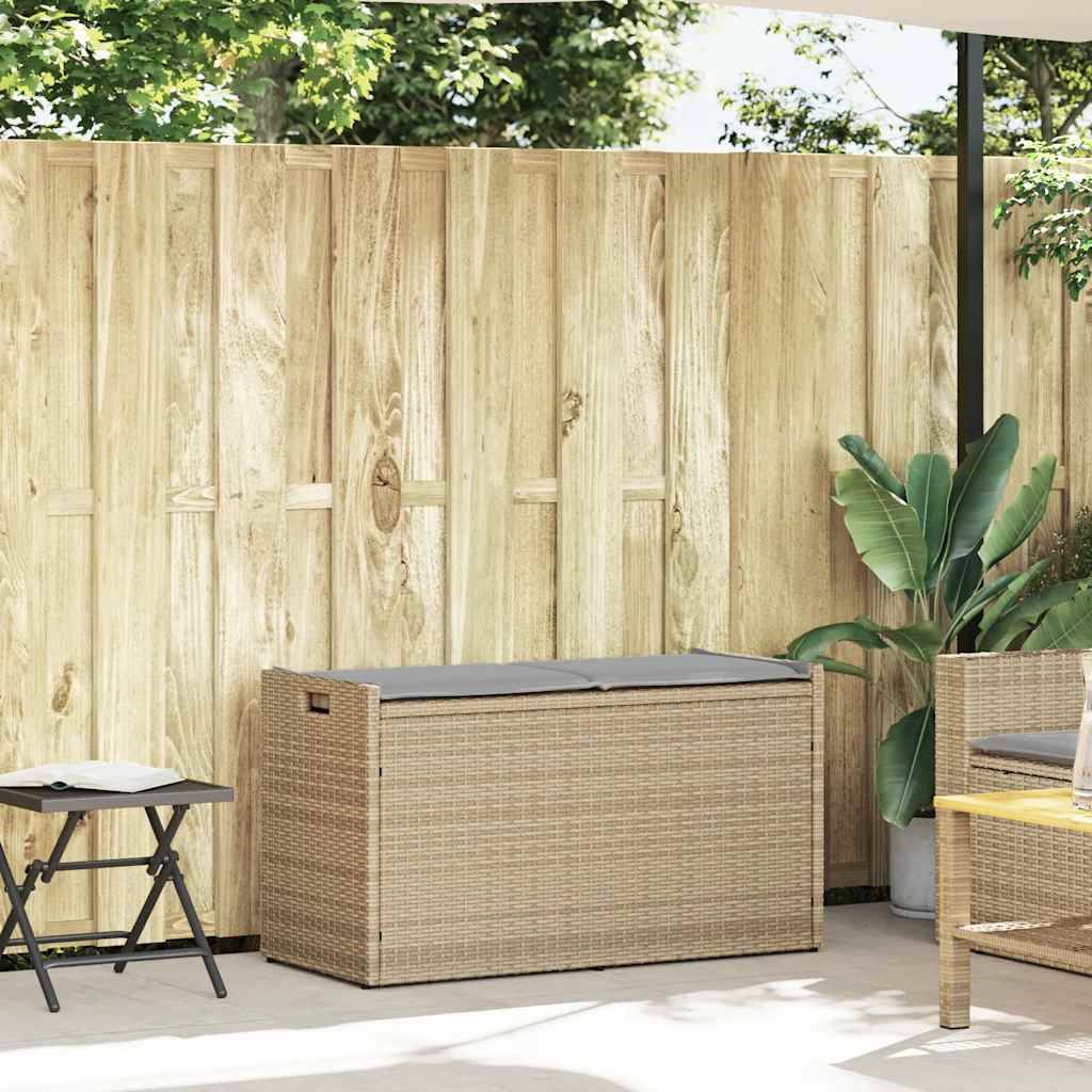 Banc Coffre Rangement Résine Tressée Jardin Assise 100cm Beige - ComfortXL Outdoor Living - Image 2