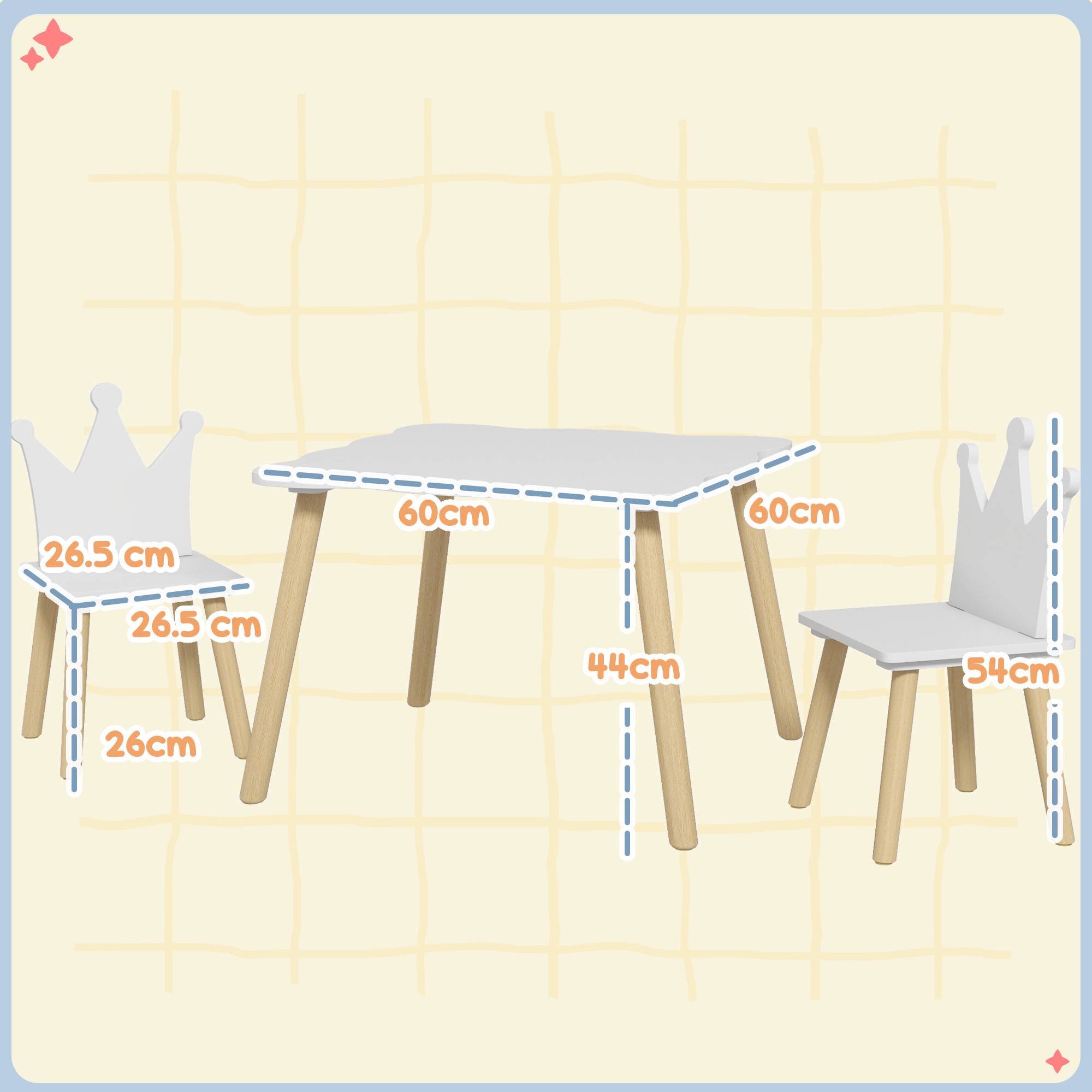 Ensemble table et 2 chaises enfant dossier couronne, 3-6 ans, blanc - Image 5