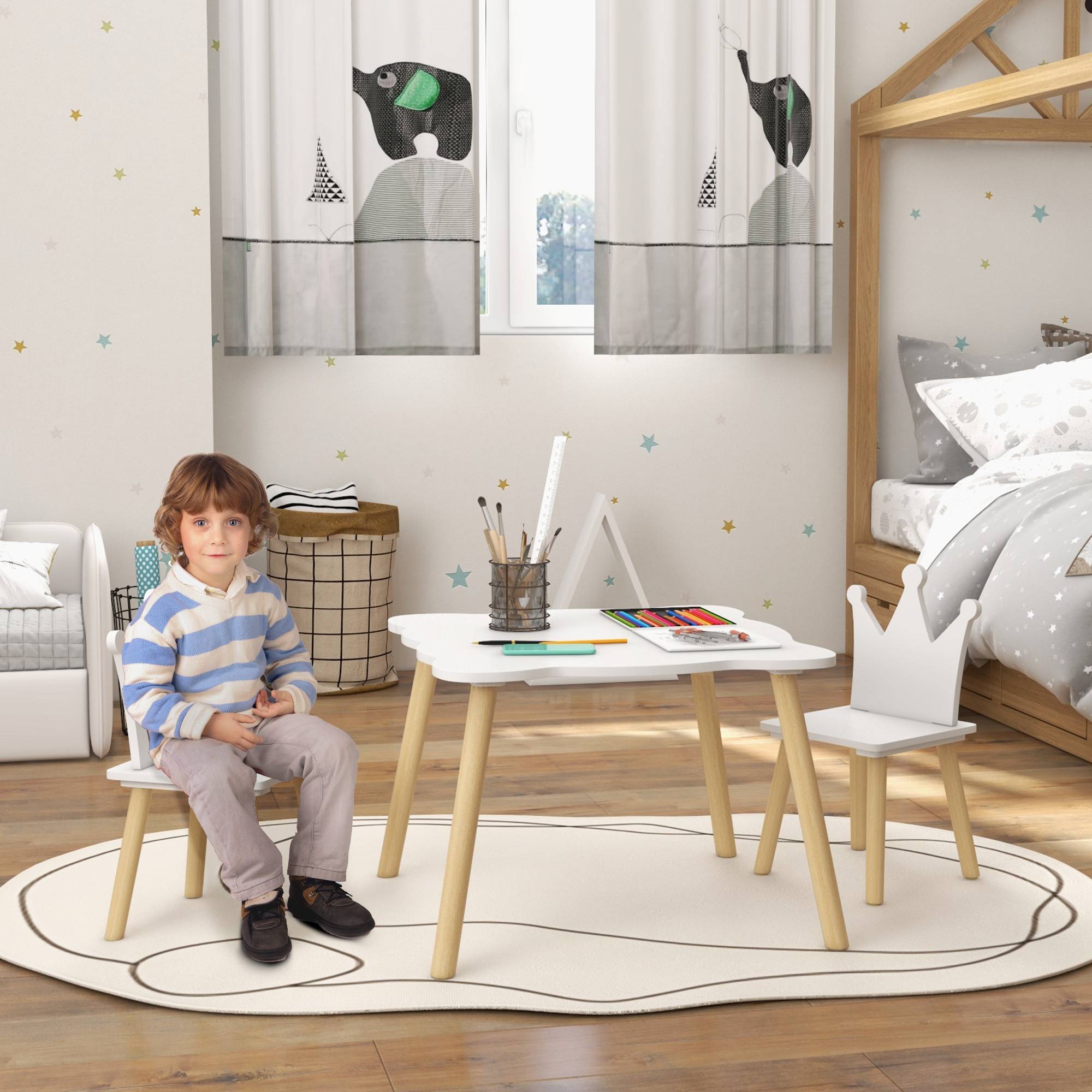 Ensemble table et 2 chaises enfant dossier couronne, 3-6 ans, blanc - Image 3
