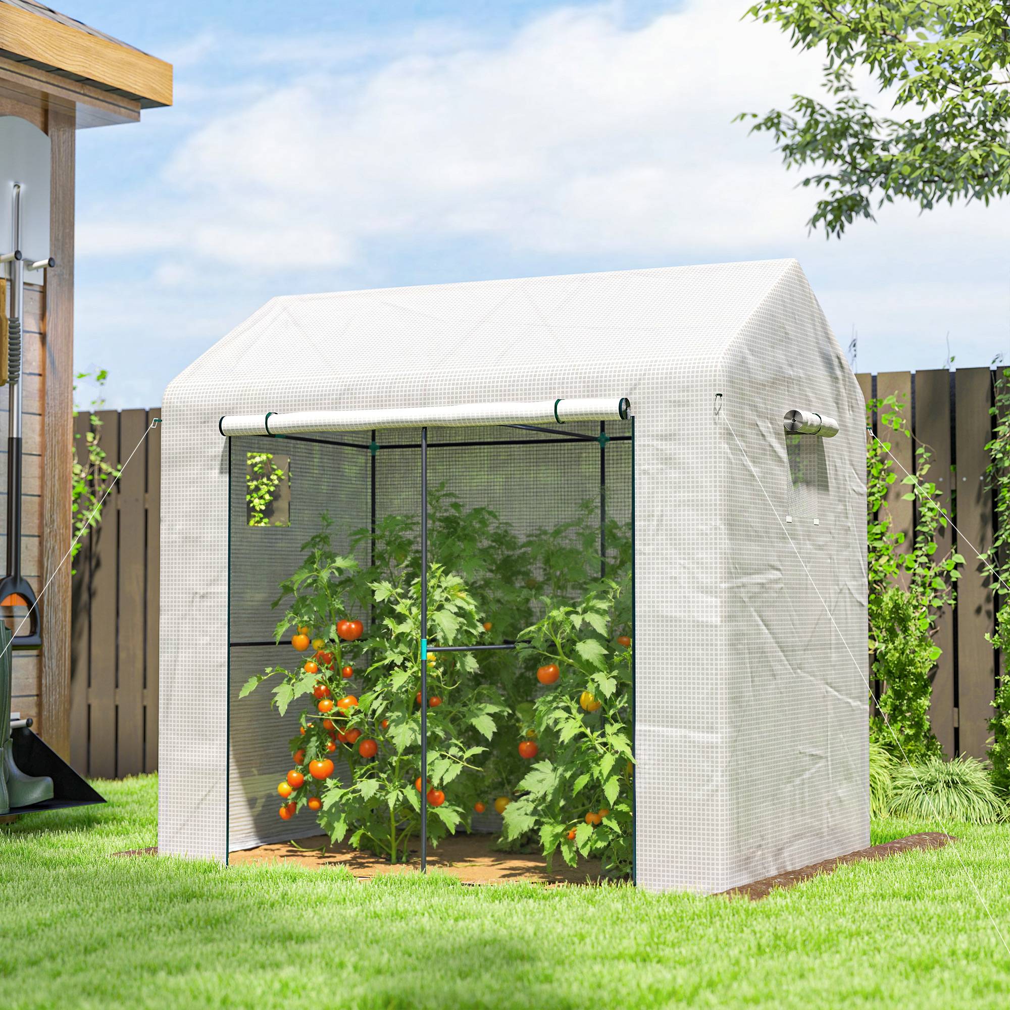 ComfortXL - Serre tunnel de jardin PE et acier blanc 200 x 140 x 200 cm potager tomates 2 espaces - ComfortXL Outdoor Living - Image 1