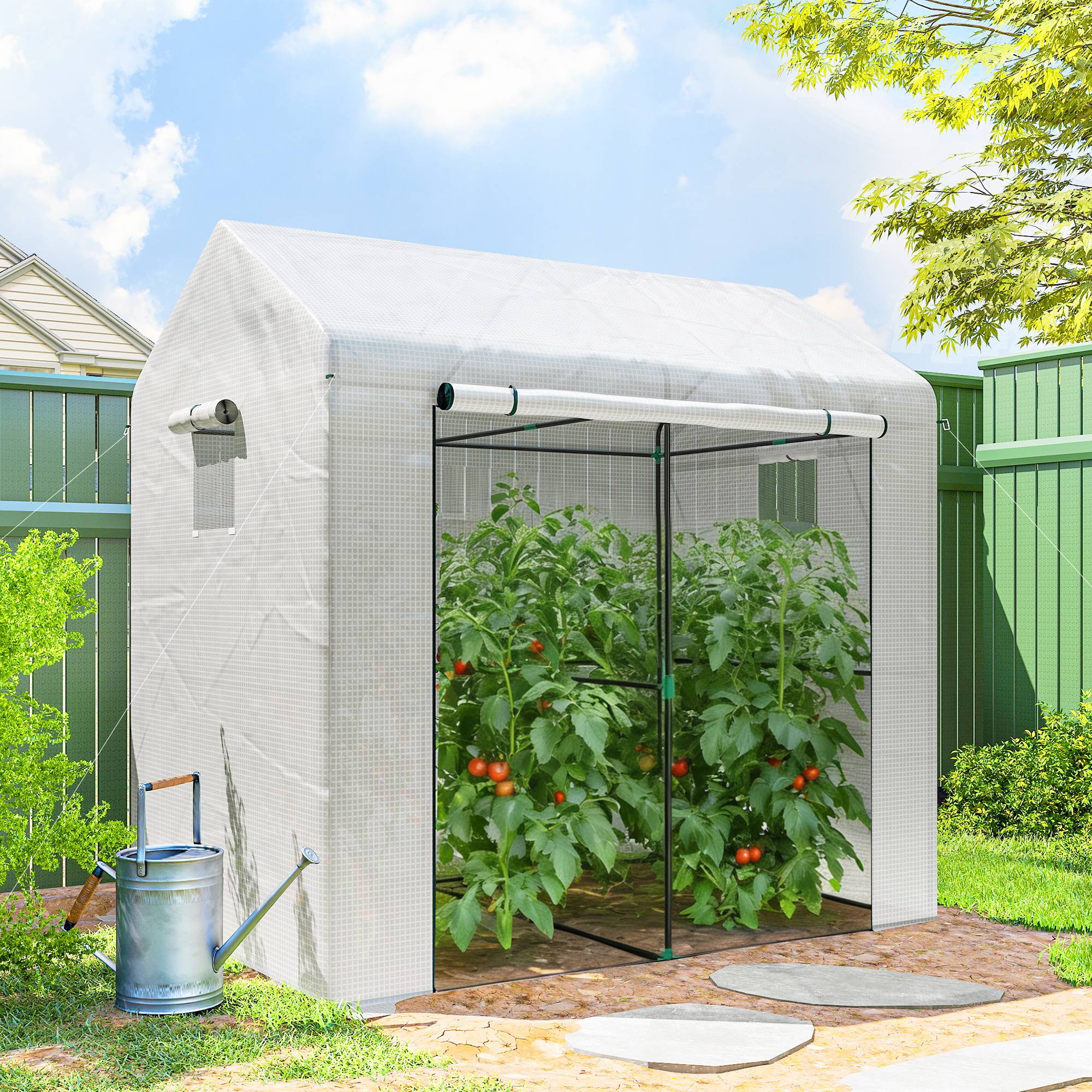 ComfortXL - Serre tunnel de jardin PE et acier blanc 200 x 140 x 200 cm potager tomates 2 espaces - ComfortXL Outdoor Living - Image 4