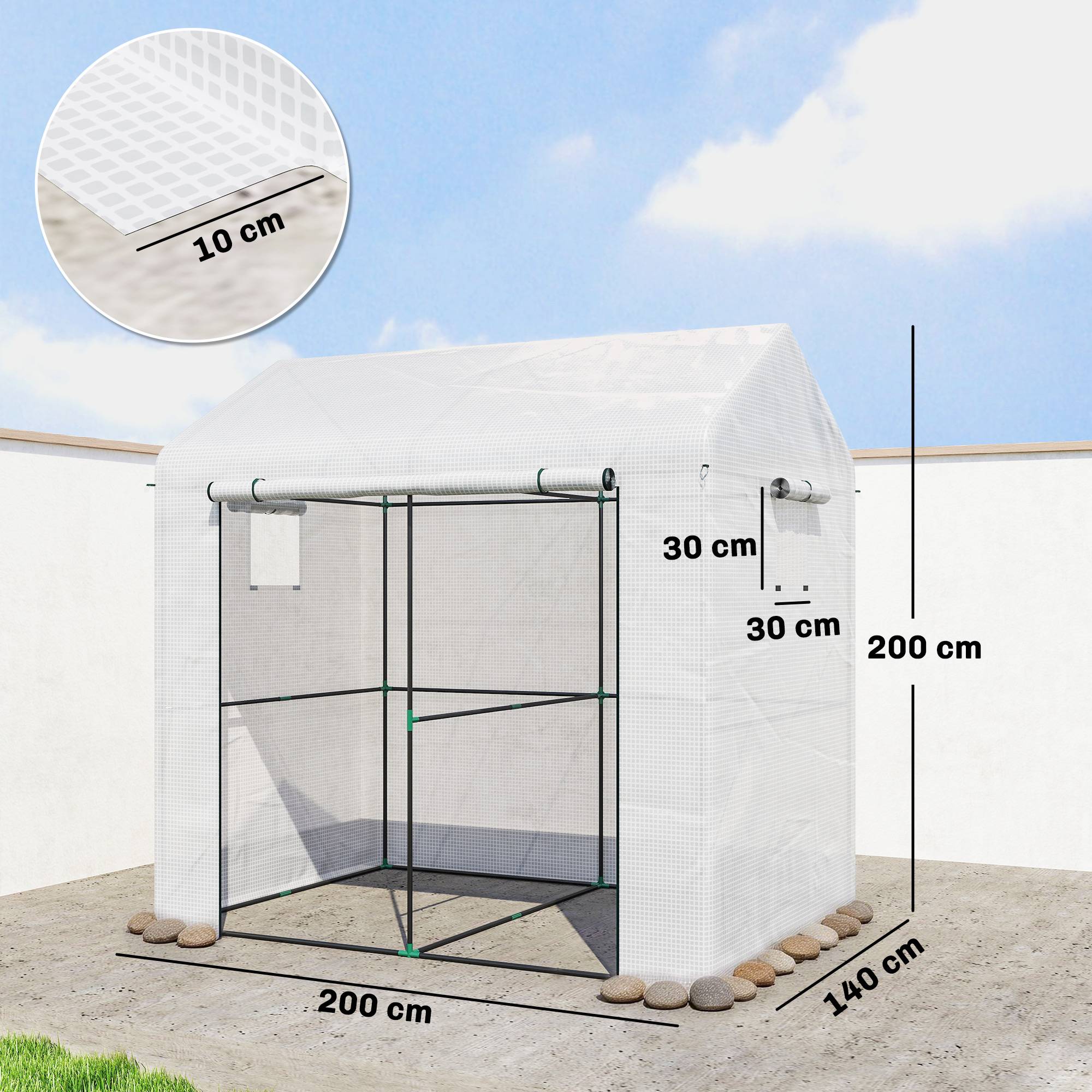 ComfortXL - Serre tunnel de jardin PE et acier blanc 200 x 140 x 200 cm potager tomates 2 espaces - ComfortXL Outdoor Living - Image 5