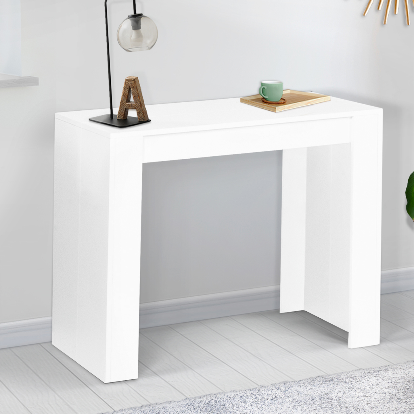 Table console extensible ORLANDO 6 personnes 140 cm bois blanc - Image 3