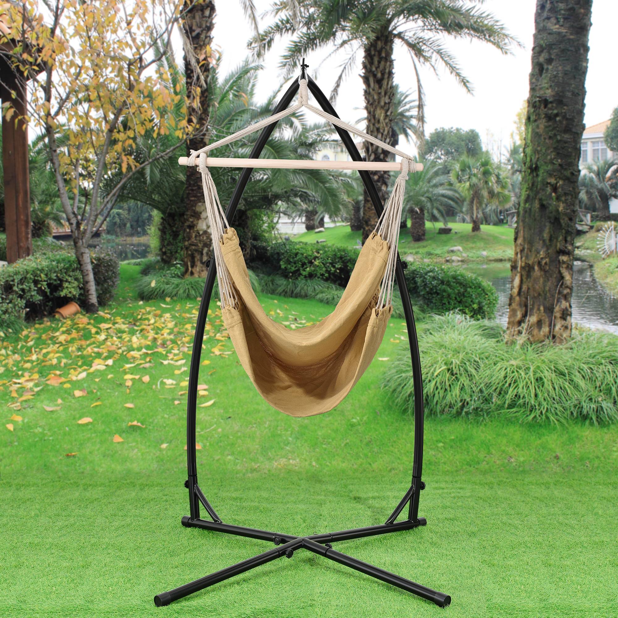 Casa.Pro - Siège Suspendu Diseröd Hamac avec Cadre en Coton Polyester Beige 100 x 100 cm [casa.pro] - Image 2