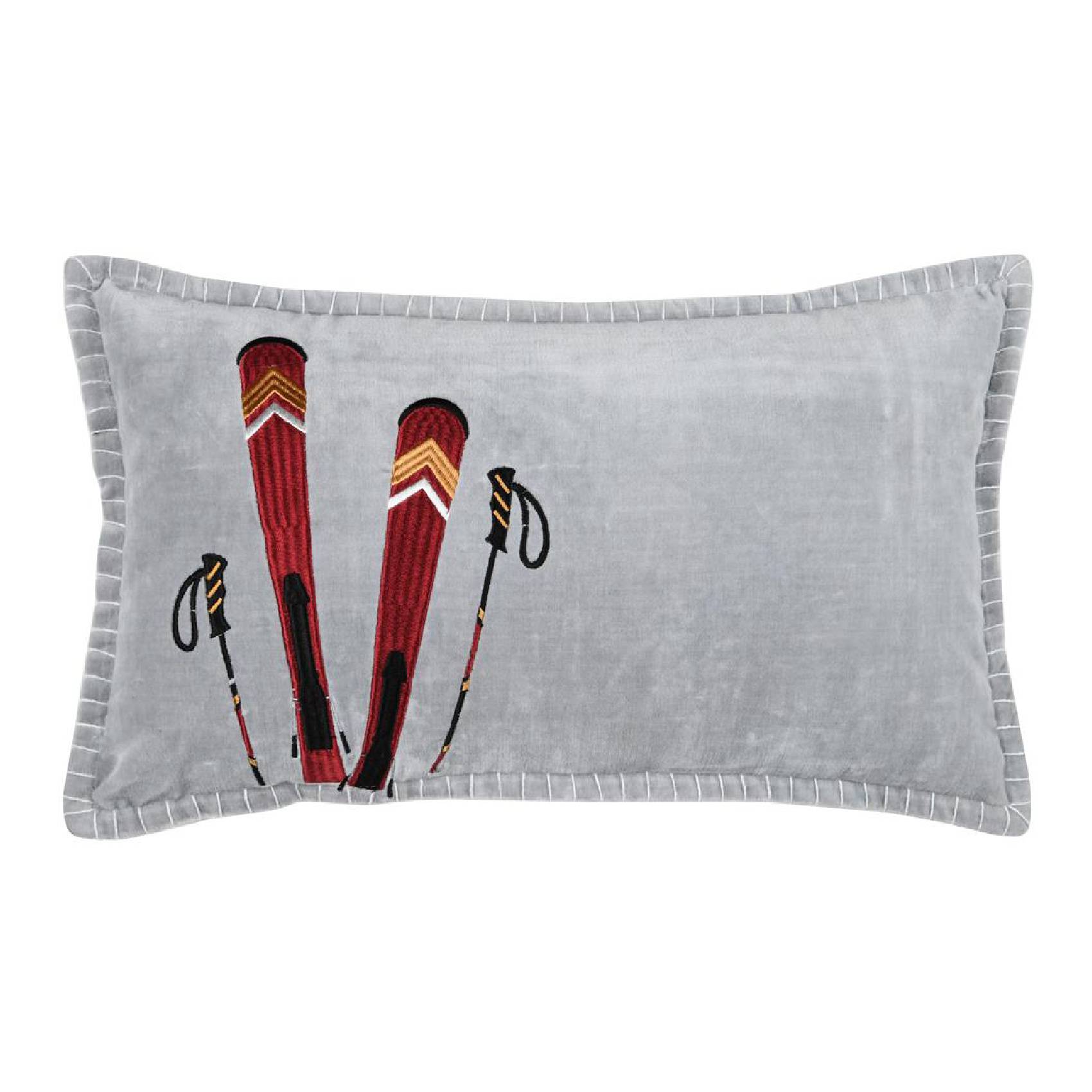 Lovely Casa - Coussin rectangulaire ski en velours - LOVELY CASA - Coton/Velours - Gris - Image 1