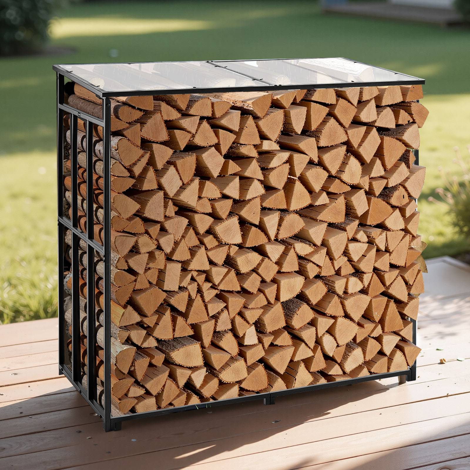 Vevor - VEVOR support à bois 143 x 70 x 143 cm, toit polycarbonate, capacité 0,91 m³, charge 299,4 kg, acier galvanisé thermolaqué. - Image 8