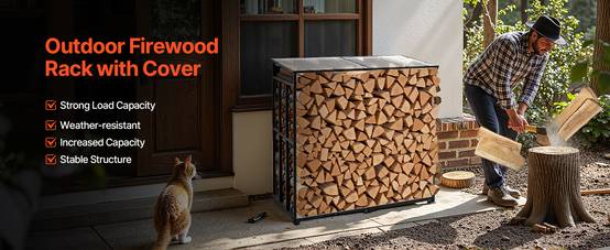 Vevor - VEVOR support à bois 143 x 70 x 143 cm, toit polycarbonate, capacité 0,91 m³, charge 299,4 kg, acier galvanisé thermolaqué. - Image 9