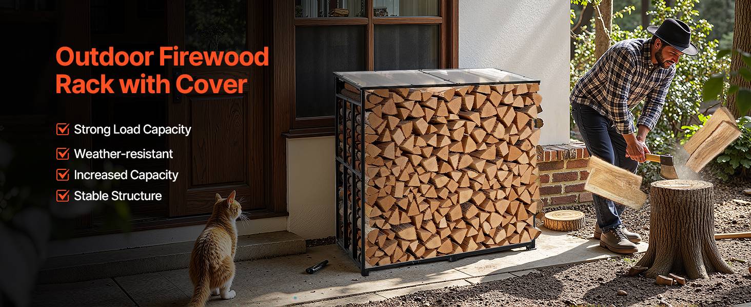 Vevor - VEVOR support à bois 143 x 70 x 143 cm, toit polycarbonate, capacité 0,91 m³, charge 299,4 kg, acier galvanisé thermolaqué. - Image 9