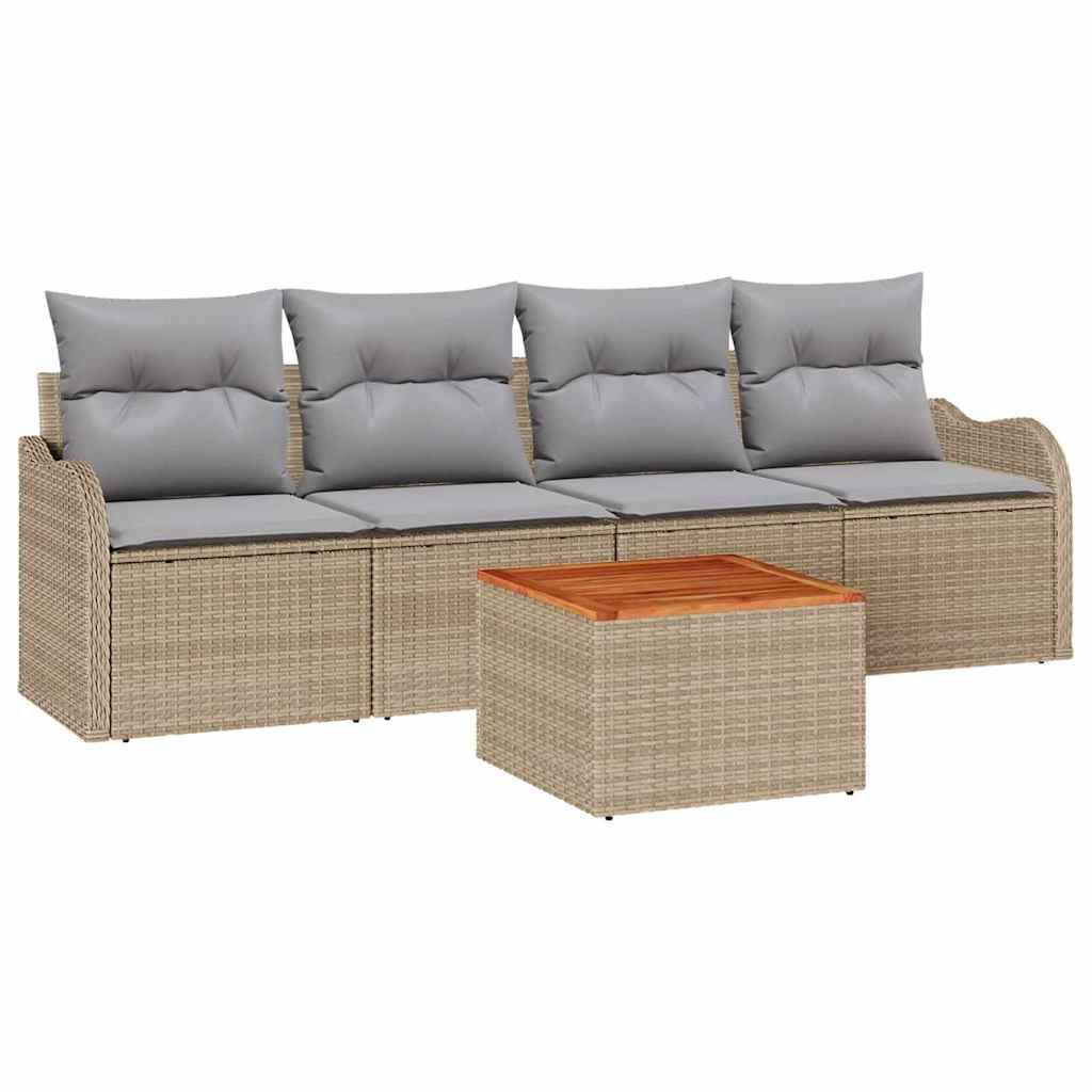 Mobilier Détente 5 pcs Beige & Gris Clair – Résine & Bois – Style Épuré & Moderne – ComfortXL Outdoor Living - Image 2
