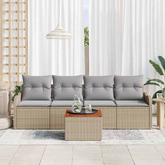 Mobilier Détente 5 pcs Beige & Gris Clair – Résine & Bois – Style Épuré & Moderne – ComfortXL Outdoor Living - Image 3