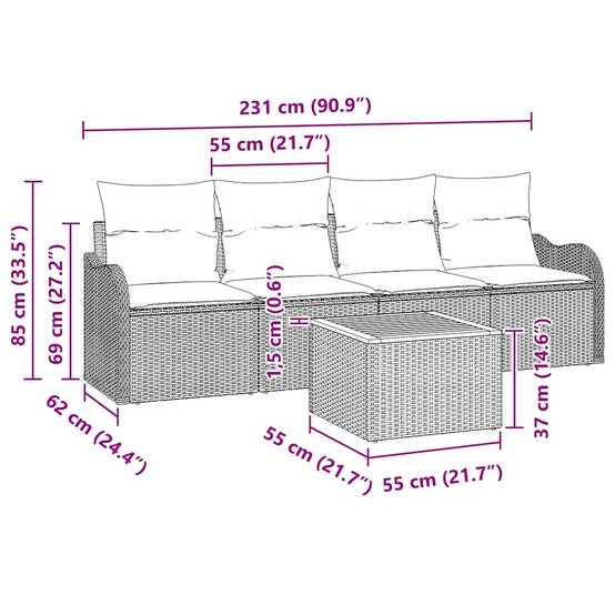 Mobilier Détente 5 pcs Beige & Gris Clair – Résine & Bois – Style Épuré & Moderne – ComfortXL Outdoor Living - Image 6