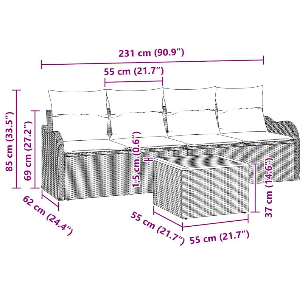 Mobilier Détente 5 pcs Beige & Gris Clair – Résine & Bois – Style Épuré & Moderne – ComfortXL Outdoor Living - Image 6