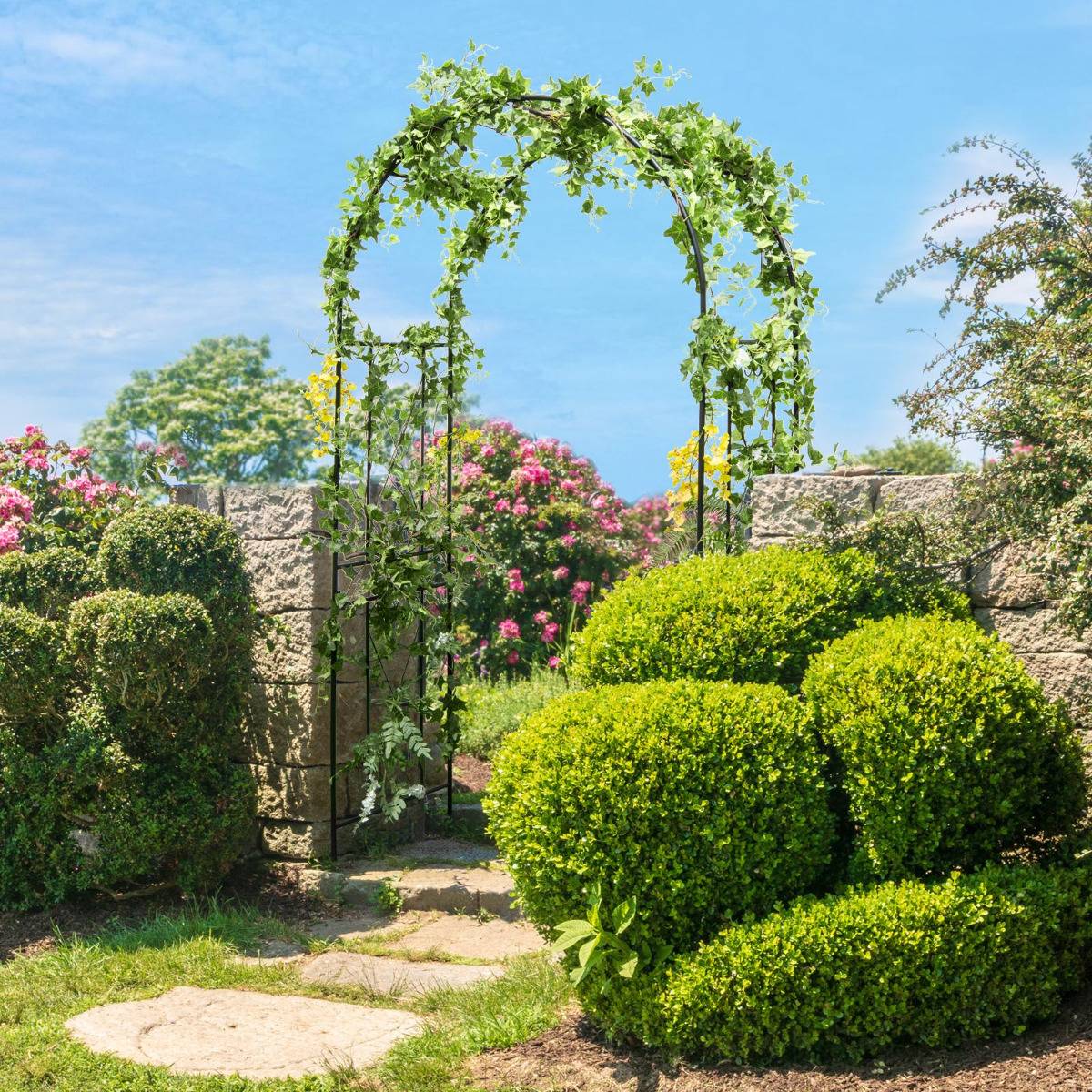 Arche de Jardin Métallique pour Plantes Grimpantes Treillis de Jardin avec Toit Élégant Décorative 120 x 56 x 220 cm Noir MAISON CHIC - Image 2