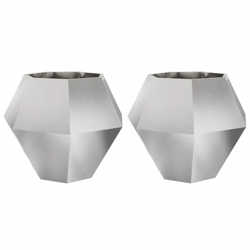 Helloshop26 - Lot de 2 jardinières rectangulaires extérieures pour jardin balcon 100 x 100 x 80 cm en acier inoxydable argent