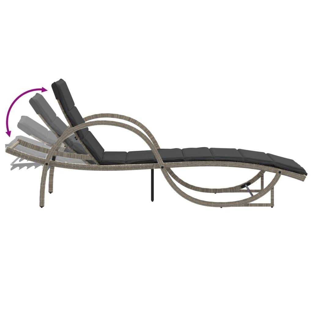 Chaise longue avec coussin gris clair résine tressée 60 x 199 x 42 cm - PANGIVO - Image 7