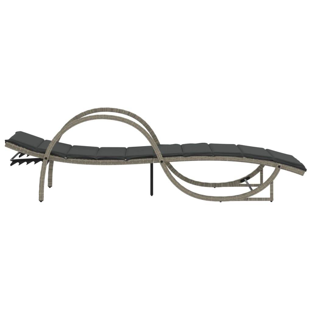 Chaise longue avec coussin gris clair résine tressée 60 x 199 x 42 cm - PANGIVO - Image 5