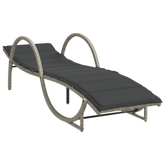Chaise longue avec coussin gris clair résine tressée 60 x 199 x 42 cm - PANGIVO - Image 2