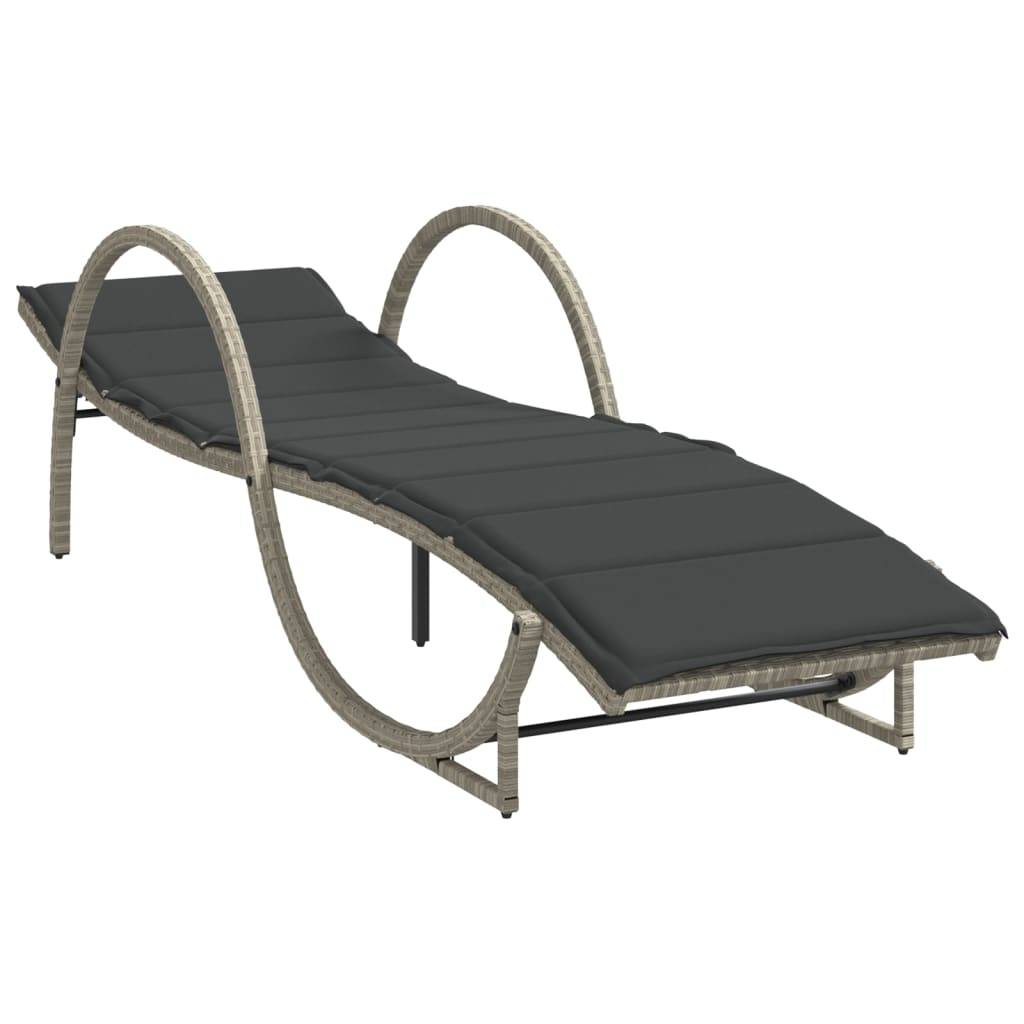 Chaise longue avec coussin gris clair résine tressée 60 x 199 x 42 cm - PANGIVO - Image 2