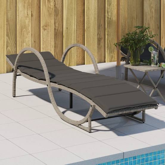 Chaise longue avec coussin gris clair résine tressée 60 x 199 x 42 cm - PANGIVO - Image 1