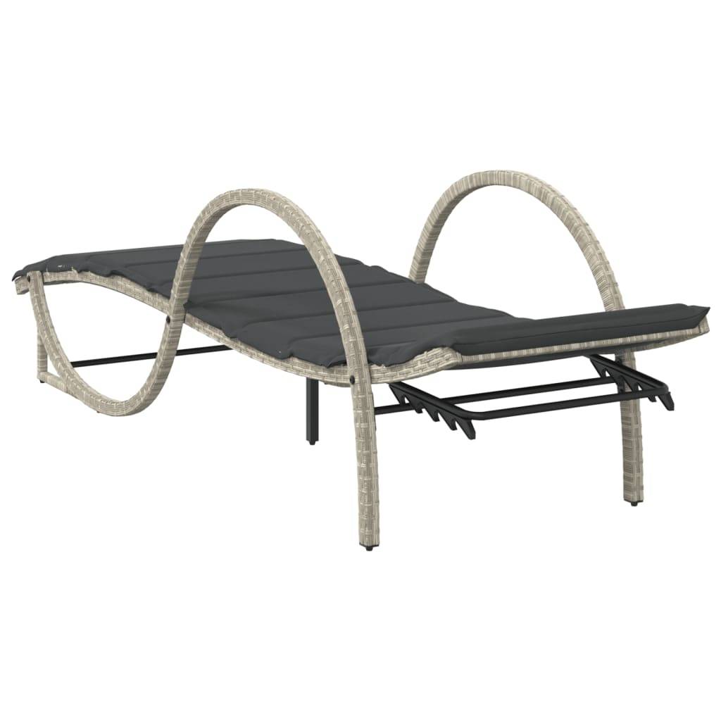 Chaise longue avec coussin gris clair résine tressée 60 x 199 x 42 cm - PANGIVO - Image 6